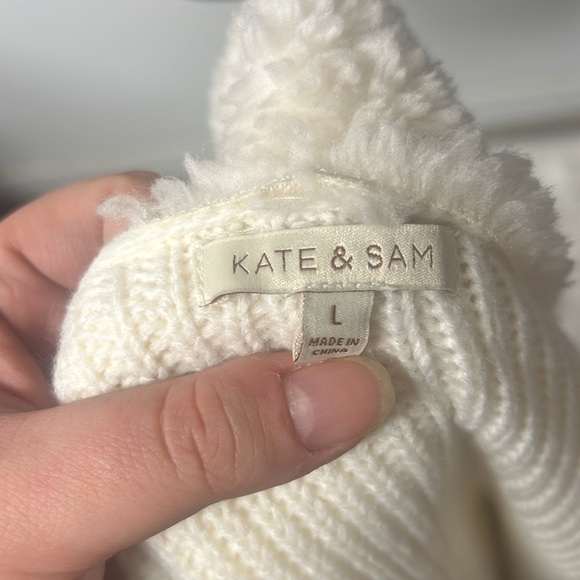 Kate & Sam Waterfall Sweater Cardigan Faux Suede & Fur Front Shawl Collar knit L - Picture 4 of 7